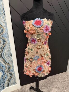 NWT Saige Strapless Flower Embroidered Mini Dress S Mew Mews
